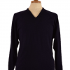 Wool Acrylic V neck Sweater with Raglan Sleeves in Dark Midnight